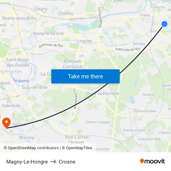 Magny-Le-Hongre to Crosne map