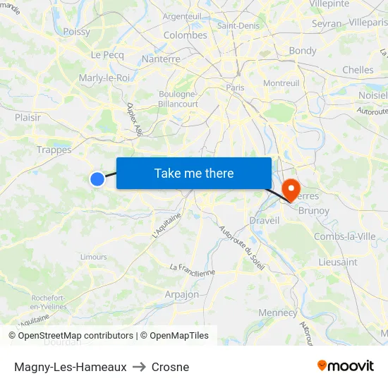 Magny-Les-Hameaux to Crosne map