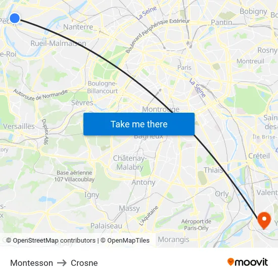 Montesson to Crosne map
