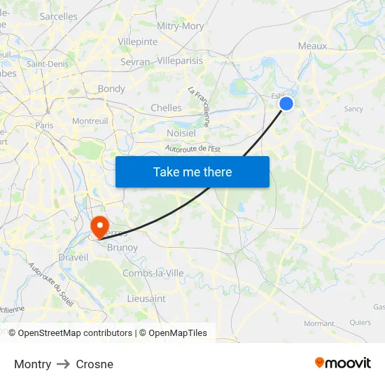 Montry to Crosne map