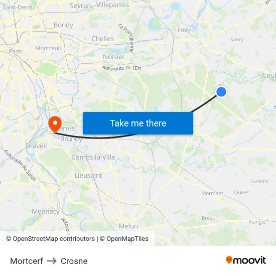 Mortcerf to Crosne map