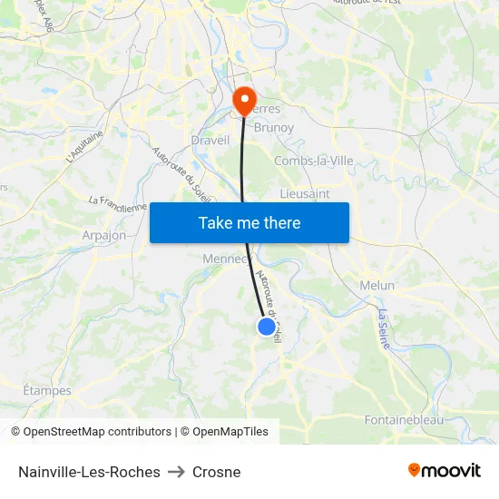 Nainville-Les-Roches to Crosne map