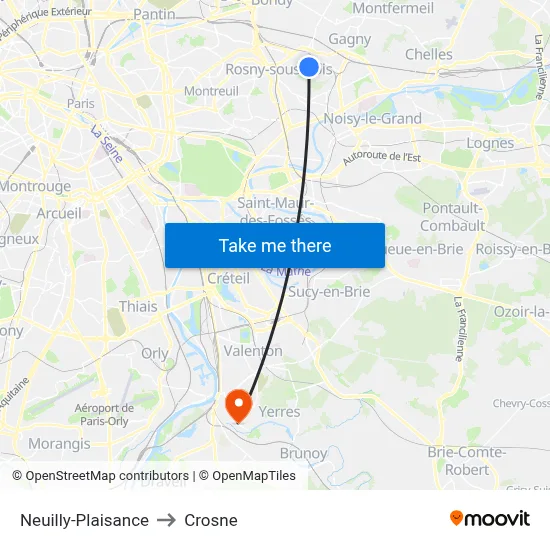 Neuilly-Plaisance to Crosne map