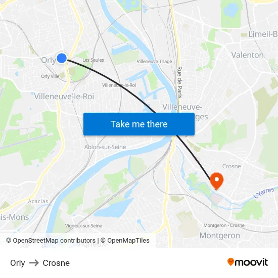 Orly to Crosne map