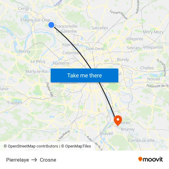 Pierrelaye to Crosne map