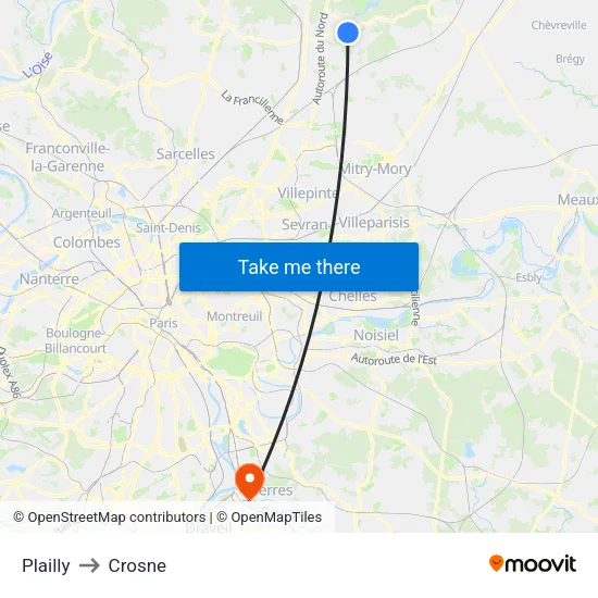 Plailly to Crosne map