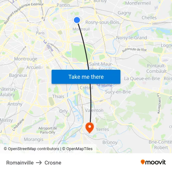 Romainville to Crosne map