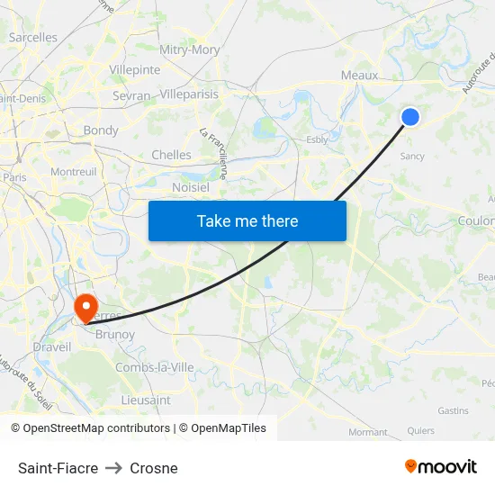 Saint-Fiacre to Crosne map