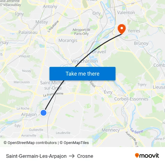 Saint-Germain-Les-Arpajon to Crosne map