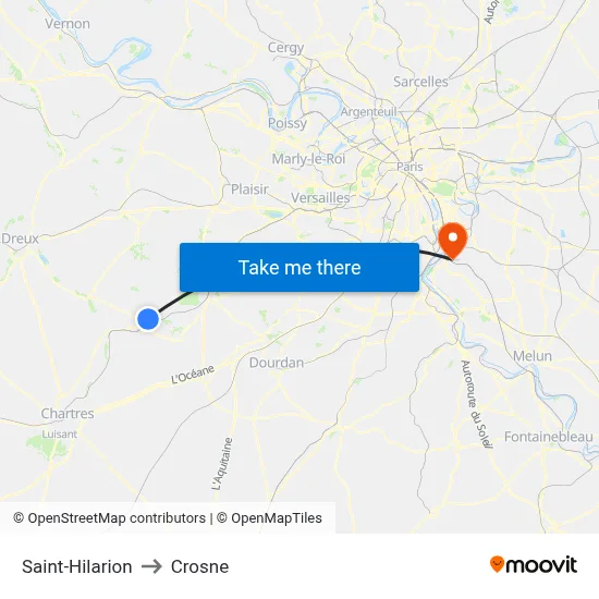 Saint-Hilarion to Crosne map