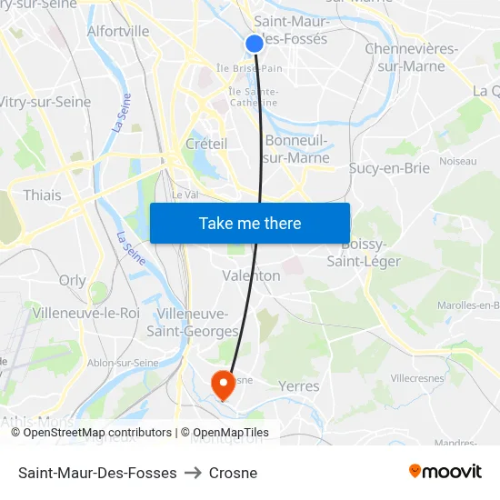 Saint-Maur-Des-Fosses to Crosne map