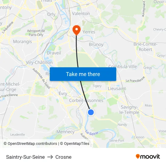 Saintry-Sur-Seine to Crosne map