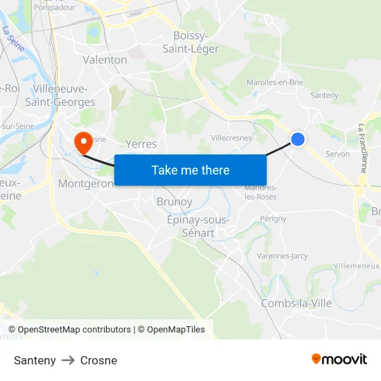 Santeny to Crosne map