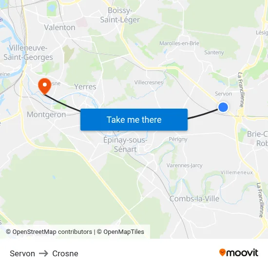 Servon to Crosne map