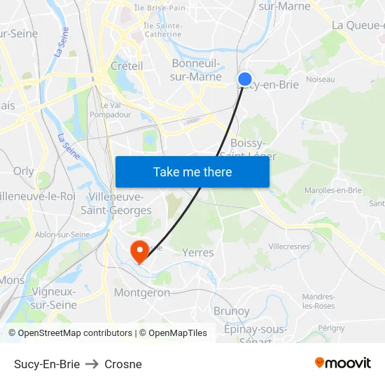 Sucy-En-Brie to Crosne map