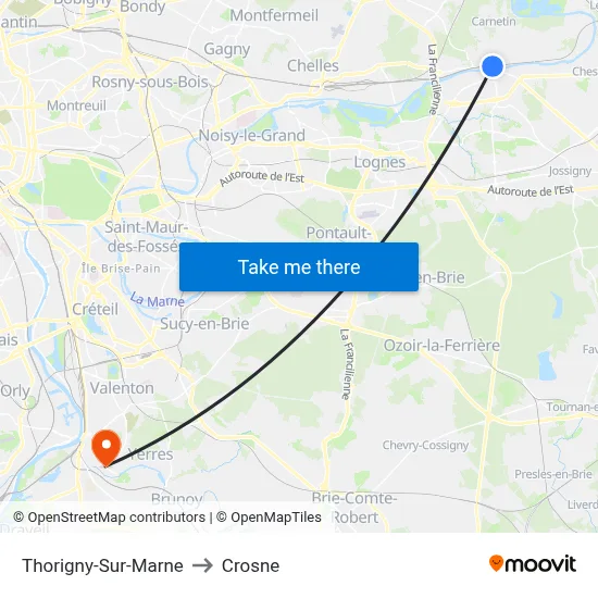 Thorigny-Sur-Marne to Crosne map
