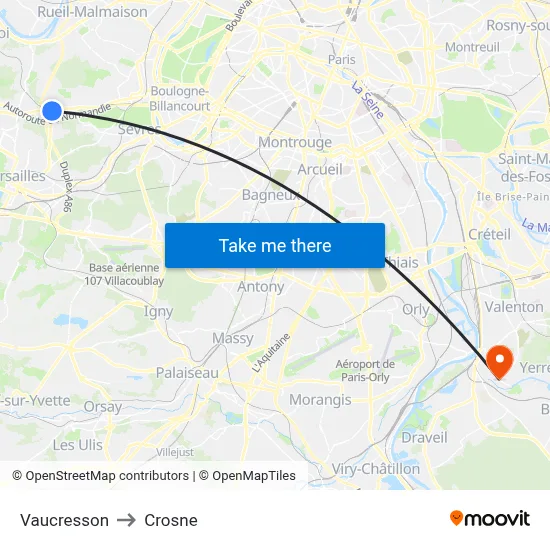 Vaucresson to Crosne map