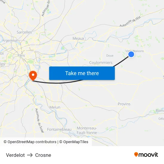 Verdelot to Crosne map