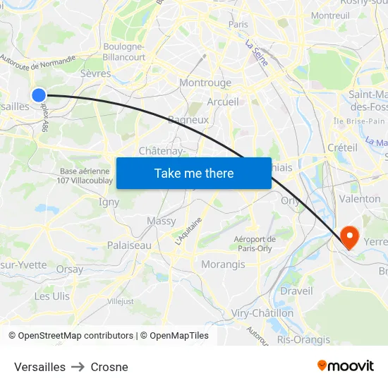 Versailles to Crosne map