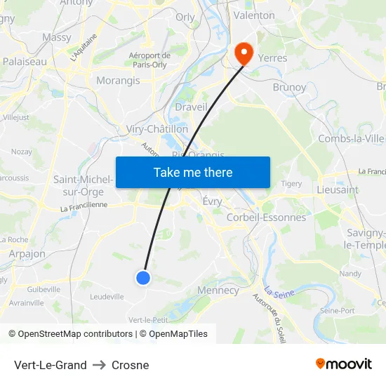 Vert-Le-Grand to Crosne map