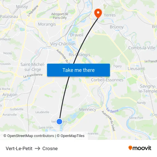 Vert-Le-Petit to Crosne map
