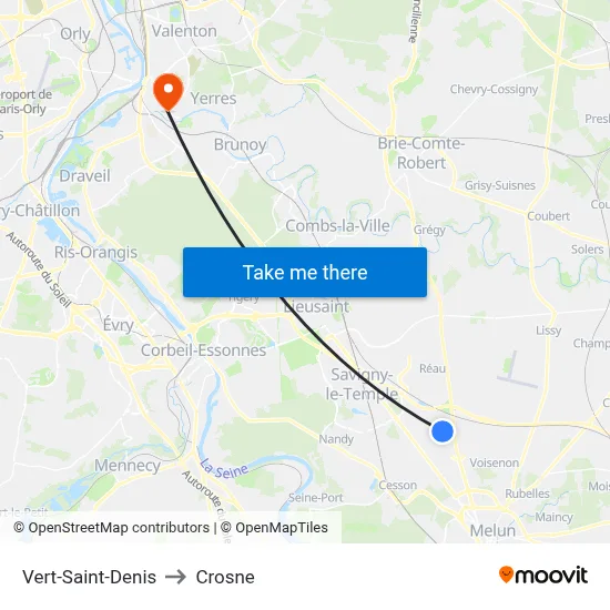 Vert-Saint-Denis to Crosne map