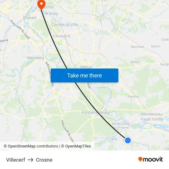 Villecerf to Crosne map