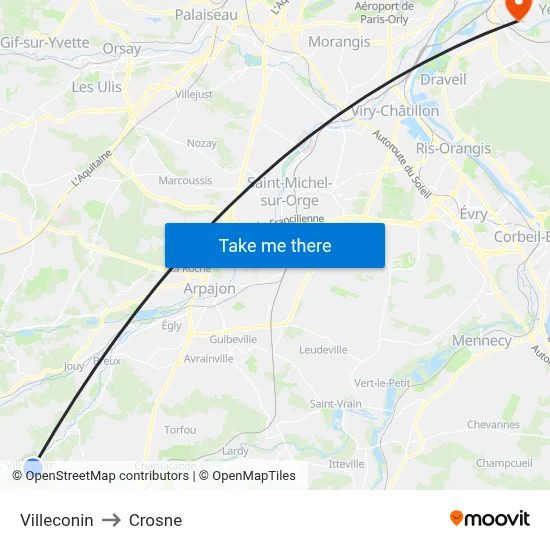 Villeconin to Crosne map