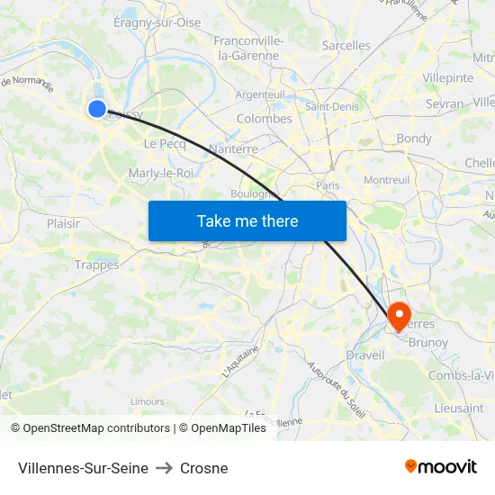 Villennes-Sur-Seine to Crosne map