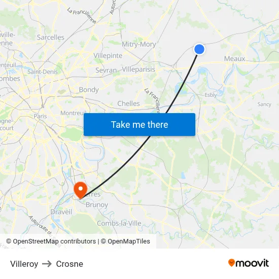 Villeroy to Crosne map