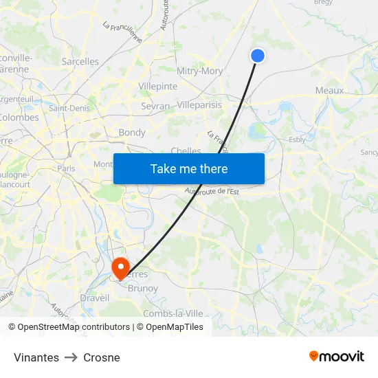 Vinantes to Crosne map
