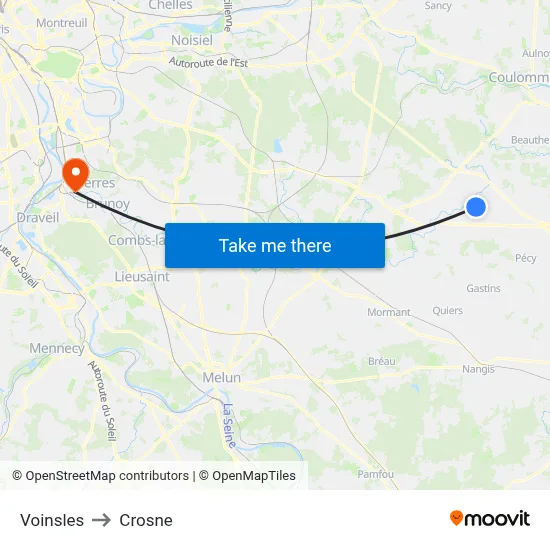 Voinsles to Crosne map