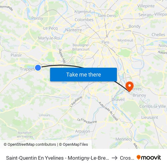 Saint-Quentin En Yvelines - Montigny-Le-Bretonneux to Crosne map
