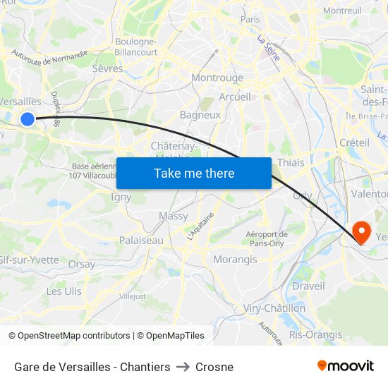 Gare de Versailles - Chantiers to Crosne map