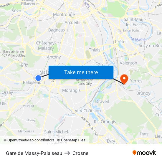Gare de Massy-Palaiseau to Crosne map