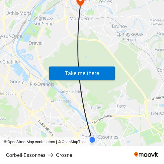 Corbeil-Essonnes to Crosne map