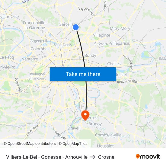 Villiers-Le-Bel - Gonesse - Arnouville to Crosne map