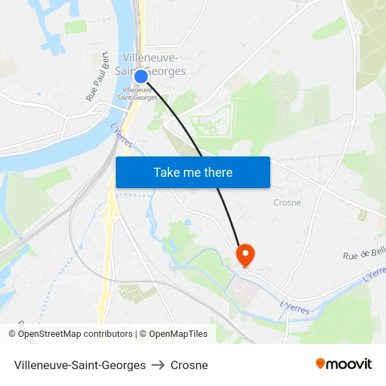 Villeneuve-Saint-Georges to Crosne map