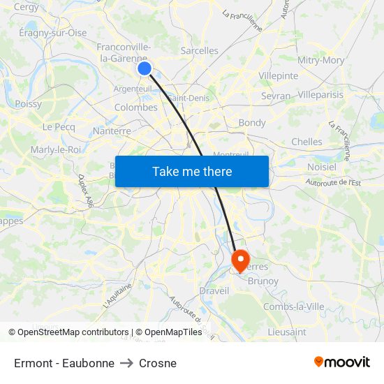 Ermont - Eaubonne to Crosne map