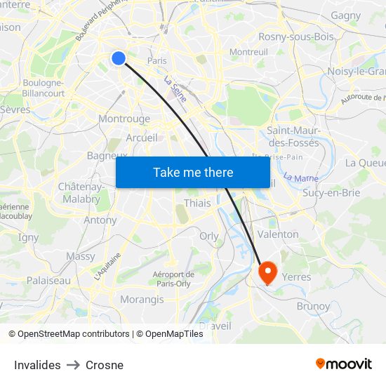 Invalides to Crosne map