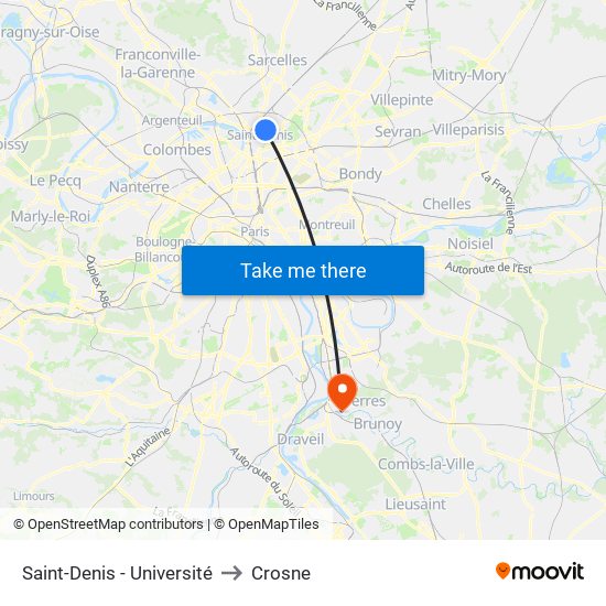 Saint-Denis - Université to Crosne map