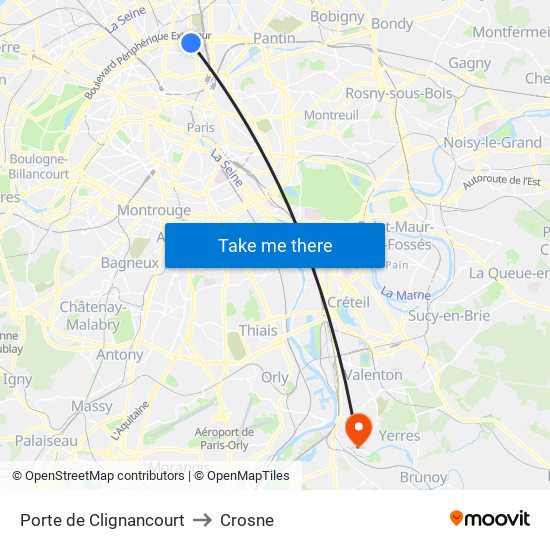 Porte de Clignancourt to Crosne map