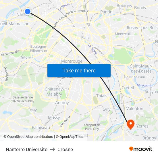Nanterre Université to Crosne map