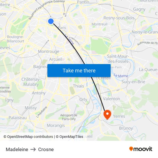 Madeleine to Crosne map