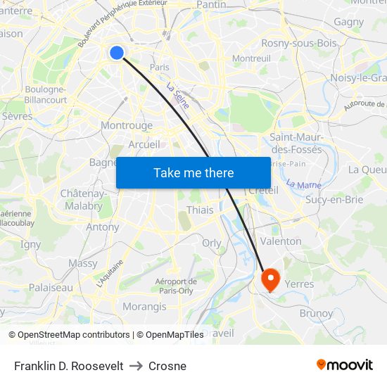 Franklin D. Roosevelt to Crosne map