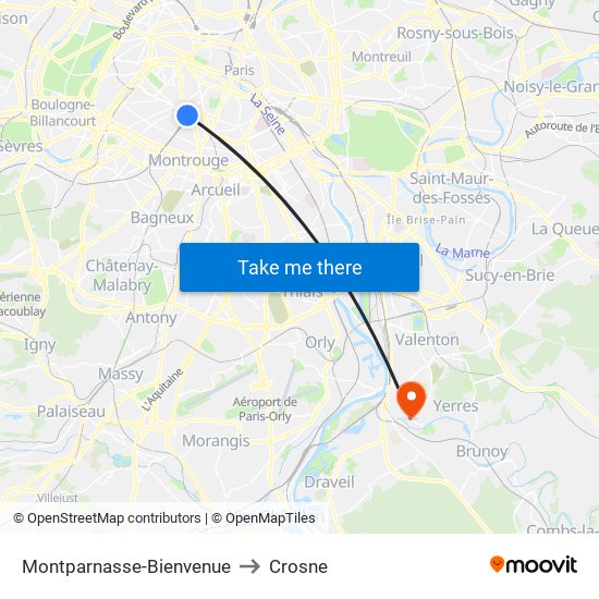 Montparnasse-Bienvenue to Crosne map