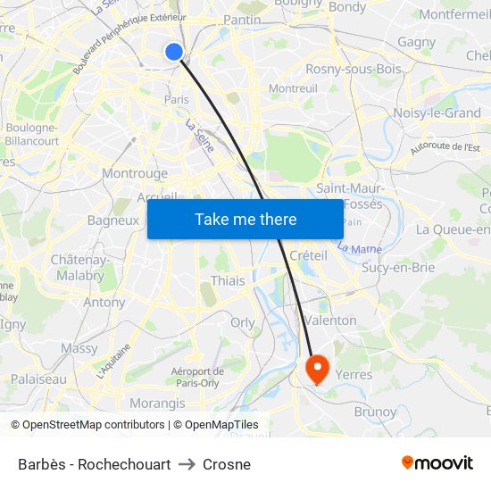 Barbès - Rochechouart to Crosne map