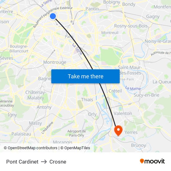 Pont Cardinet to Crosne map