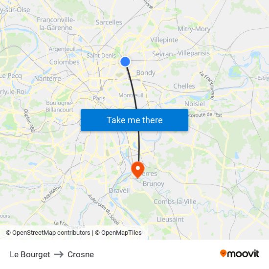 Le Bourget to Crosne map