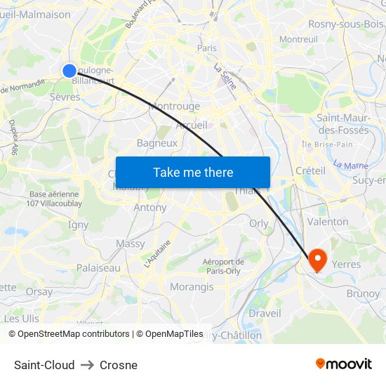 Saint-Cloud to Crosne map